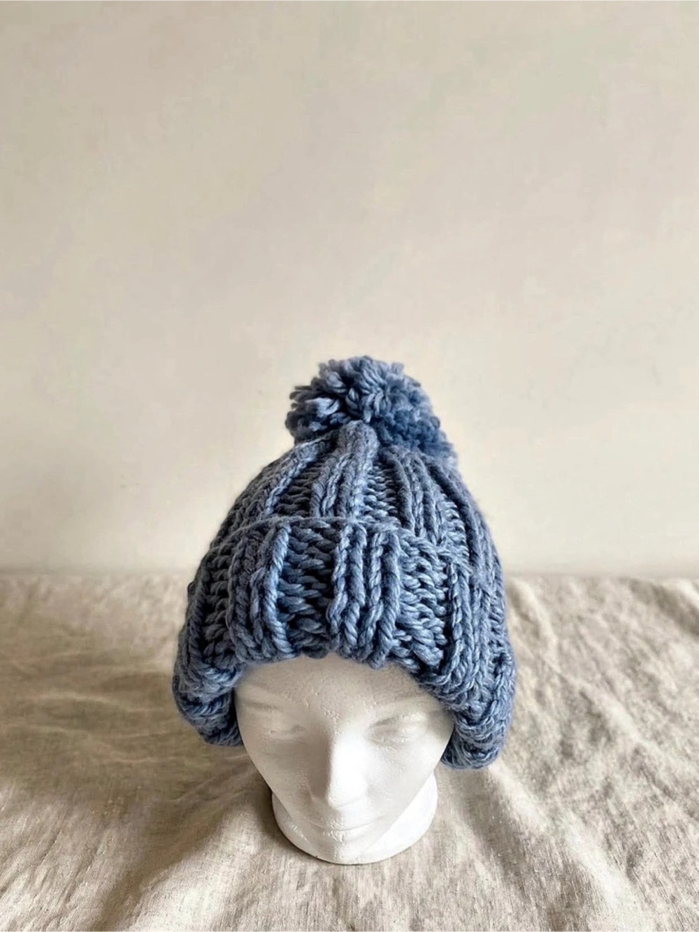 Blue Knit Pom-Pom Hat  New
